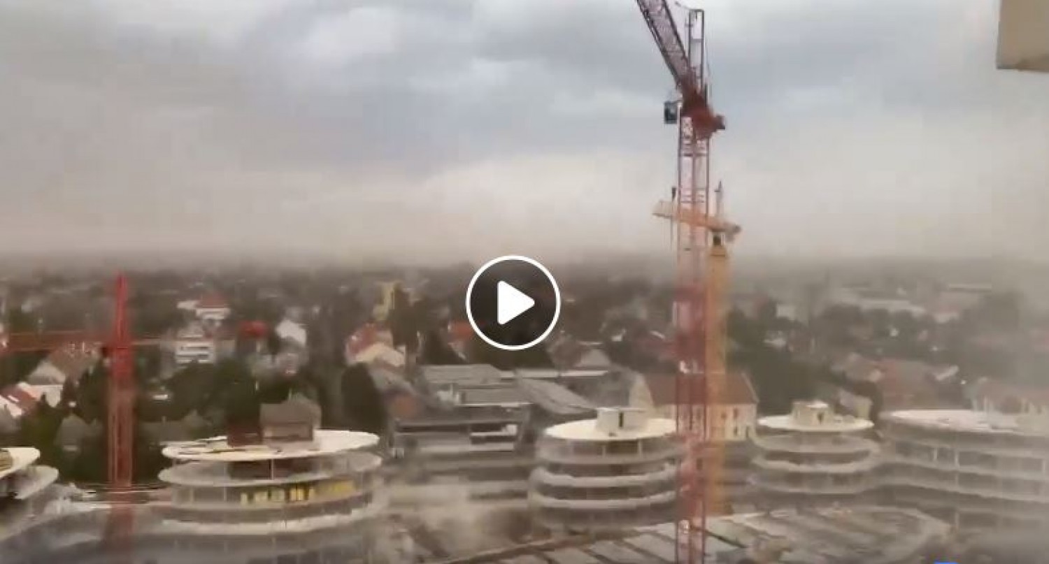 Brutális szélvihar Szegedről egy toronydaru tetejéről!
